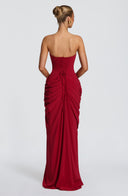 Strapless Pleated Slit Maxi Dress