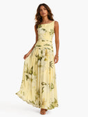 Fresh Sleeveless Boat Neck Printed Party Maxi Dress