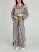 Elegant Satin Maxi Dress & Sheer Chiffon Cardigan Two-Piece Set