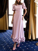 Elegant Puff Sleeve Ruffle Hem Maxi Dress