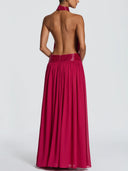 Elegant Halter Neck Sequin Chiffon Maxi Dress