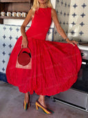 Elegant Organza Bubble Hem Midi Dress