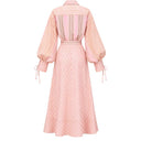 Pink Stripe Print Long Sleeve Waist Tie Maxi Shirt Dress