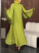 Elegant Pleated Floral Cuff Maxi Dress