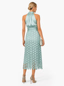 Elegant Circular Embroidery Cutout Midi Dress