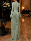 Elegant Sweetheart Neck Fringe Maxi Dress