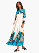 Exquisite Satin Vintage Floral Print Flowing Maxi Dress