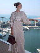 Elegant Satin Blouse & Draped Maxi Skirt Two-Piece Set