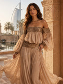 Elegant Off-Shoulder Sequin Embellished Flowy Maxi Dress Two-Piece Set