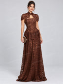 Elegant Lace Cape Peplum Maxi Dress