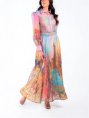 Elegan Print Chiffon Maxi Skirt Two-Piece Set
