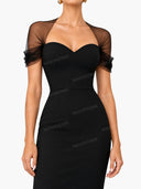 Elegant Sweetheart Neck Mesh Sleeve Bodycon Midi Dress