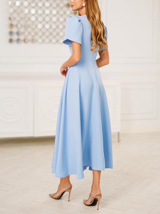 Elegant High-neck Bud Sleeve Midi Dress