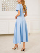 Elegant High-neck Bud Sleeve Midi Dress