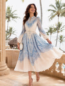 Exquisite Paisley Print Shirt A-Line Maxi Dress