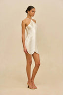 Elegant Satin Fringe Halter Backless Mini Dress