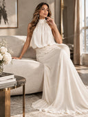 Halter Neck Lace Waist Maxi Dress