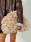 Stylish Long Curly Plush Oversized Clutch Bag